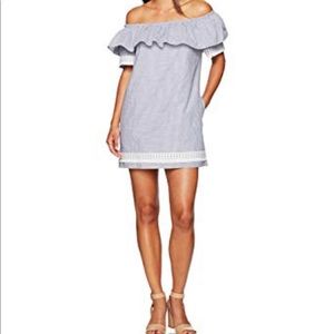 TAHARI- off the shoulder cotton strip dress- sz 4P